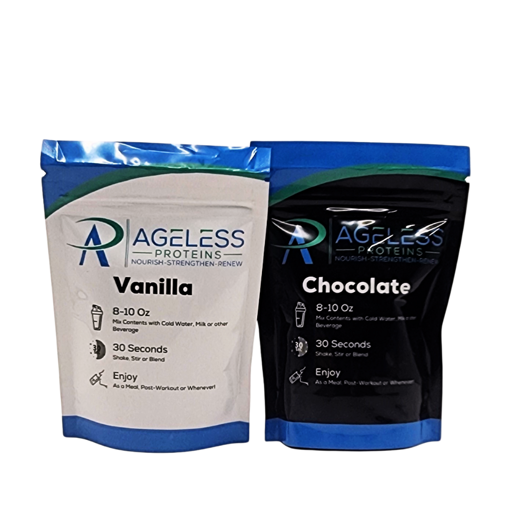 Ageless Proteins Variety Pack – 10 Single-Serving Pouches